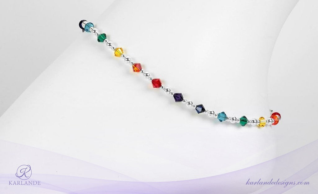 Swarovski Crystal Ankle Bracelet, Chakra Rainbow Crystal Anklet
